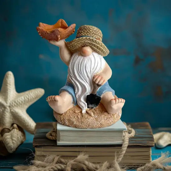 Beach Theme Bathroom Gnome Statue - Coastal Christmas Decor - Coastal Holiday Birthday Gift Ideas, Garden Gnomes Outdoor, Beach Christmas Decorations {4}