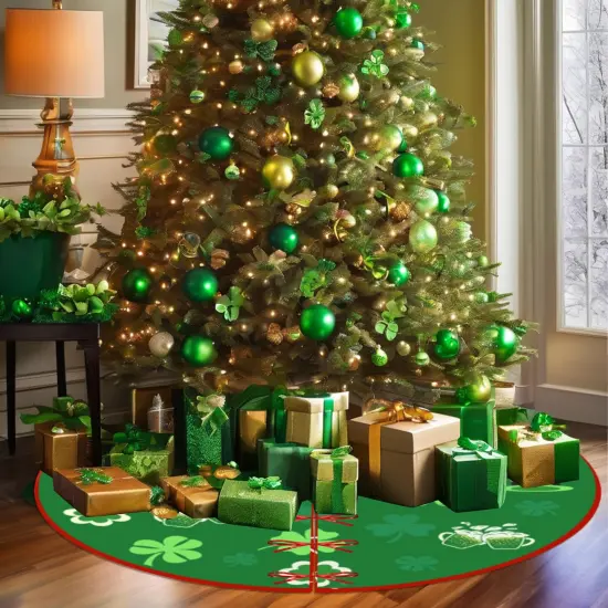 Sozize 36 Inch Valentine's Day Tree Skirt Love Heart Clover Double Sided Print Mat St. Patrick's Day Tree Skirt Christmas Tree Skirt for Holiday Party Decoration {3}