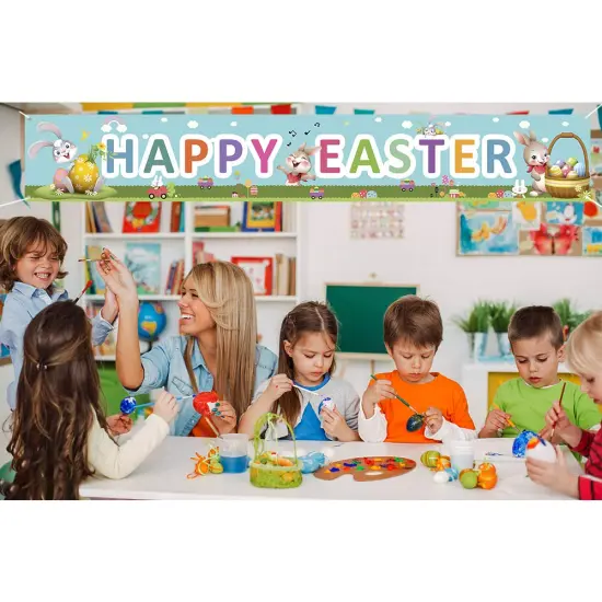 Happy Easter Banners, Welcome Spring Easter Themed Party Banner, Lawn Sign Backdrop Banner for Indoor Outdoor Easter Party Supplies(9.8 x 1.5ft) {2}