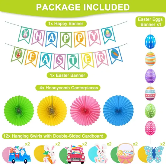 Easter Decorations Easter Decor Happy Easter Banner Egg Bunny Garland Hanging Swirl for Home Office School Classroom Themed Party Decorations {5}