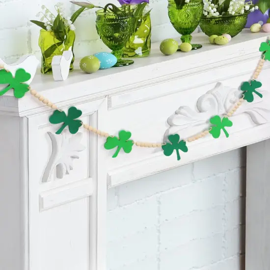 AKEROCK St Patricks Day Garland, Felt Shamrock Banner with Wooden Beads for St Patricks Day Decor, St Patricks Day Decorations for The Home, Saint Patricks Day Decorations {1}