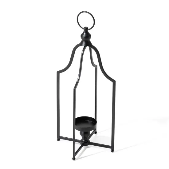 Set of 2 Modern Black Metal Foldable Lanterns Spring Wedding Hanging Candle Holders {12}