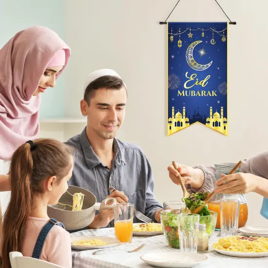 2PCS Eid Mubarak Decorations Ramadan Kareem Hanging Door Sign Ramadan Mubarak Banner Party Decorations Welcome Wall Banner for Party Supplies {4}