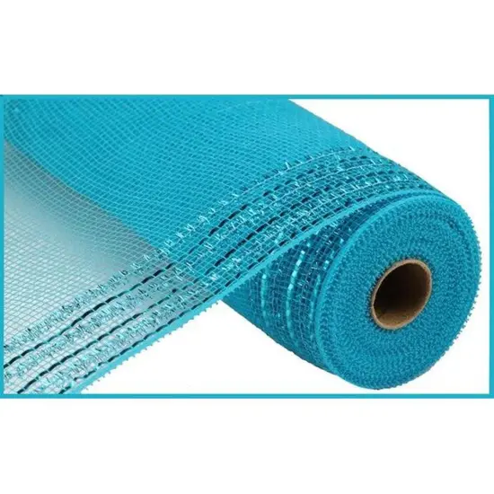 10.5" Border Stripe Tinsel Mesh Ribbon: Turquoise (10 Yards) {3}
