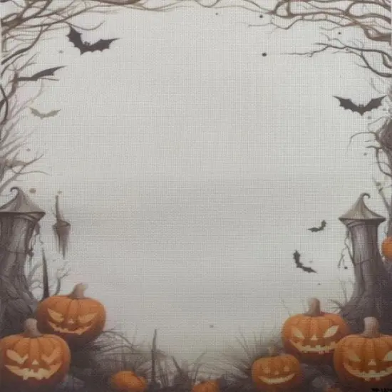 Haunted Harvest Designer Printed AIDA Fabric. Canvas for embroidery with an applied backgroundKF-1374A {1}