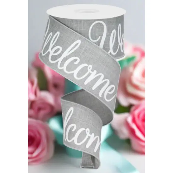 2.5" Welcome Royal Ribbon: Light Grey (10 Yards) {3}