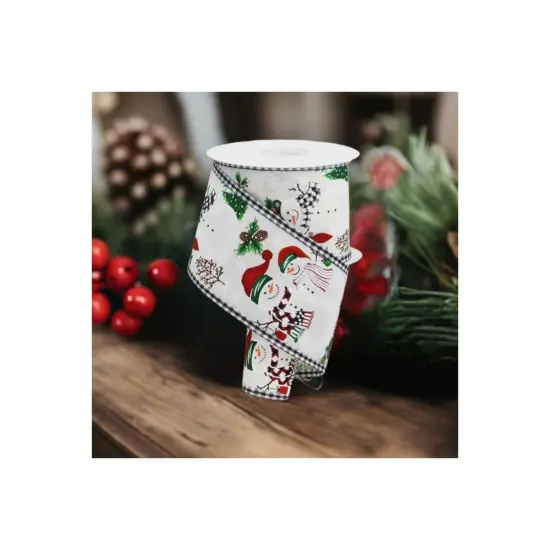 2.5" Snowman Ornaments Gingham Ribbon: Ivory (10 Yards) {3}