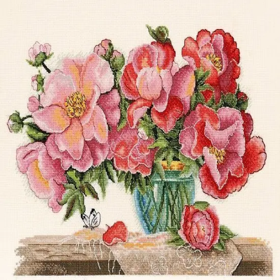 PeoniesCounted cross stitch kit 1229A {1}