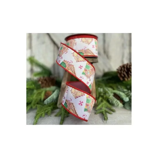 2.5" Gingerbread Village Ribbon: White (10 Yards) {4}