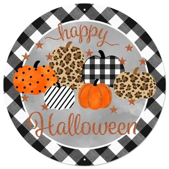 8" Metal Sign: Happy Halloween Pumpkins {1}
