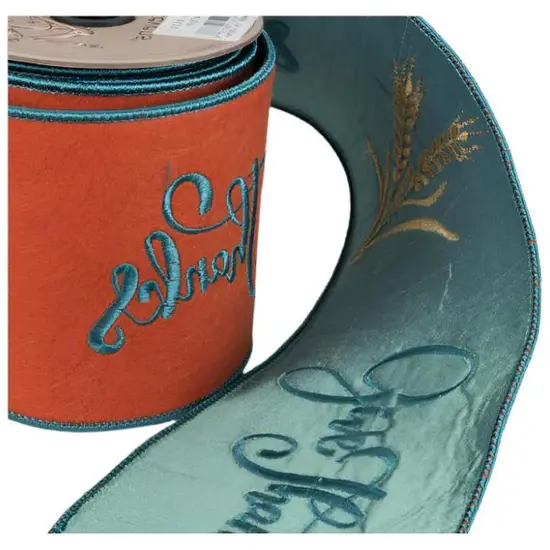 4" Embroidery Give Thanks Felt Ribbon: Orange (5 Yards) {6}