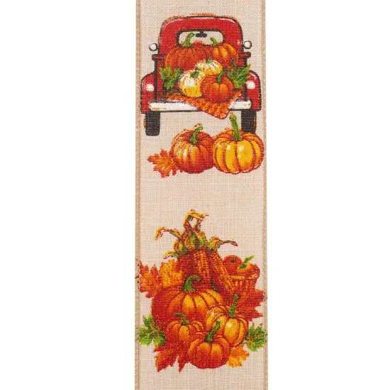 2.5" Pickup Truck Pumpkin Ribbon: Natural (10 Yards) {3}