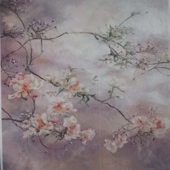 Sakura Twilight Designer Printed AIDA Fabric. Canvas for embroidery with an applied backgroundKF-1110A {1}