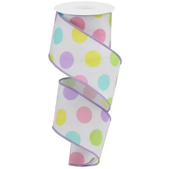 2.5" Multi Polka Dots on Royal Ribbon: White/Lavender (10 Yards) {1}