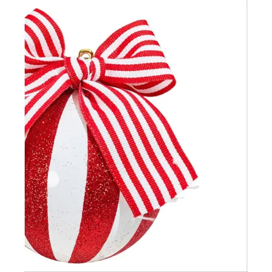 4" Glitter Striped Ornament Ball: Red/White {2}