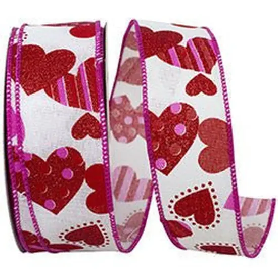 1.5" Tossed Hearts Ribbon: White (20 Yards) {1}