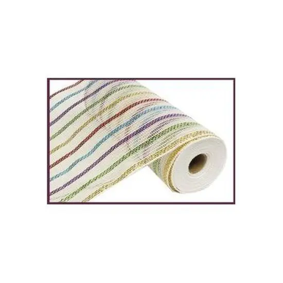 10" Cotton Poly Deco Mesh Ribbon: White/Multi (10 Yards) {1}