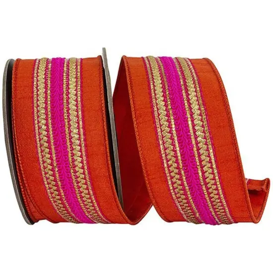 2.5" Regal Stripe Trimming Dupioni Ribbon: Copper/Pink (5 Yards) {1}