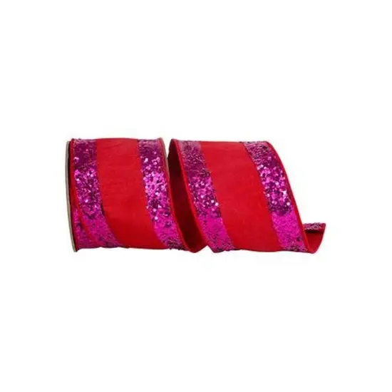 4" Glitter Edge Dupioni Ribbon: Red/Pink (5 Yards) {1}