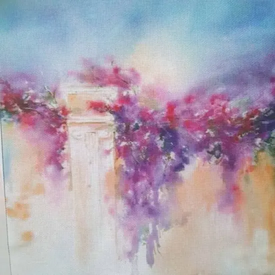 Blooming Arch Designer Printed AIDA Fabric. Canvas for embroidery with an applied backgroundKF-1081A {1}