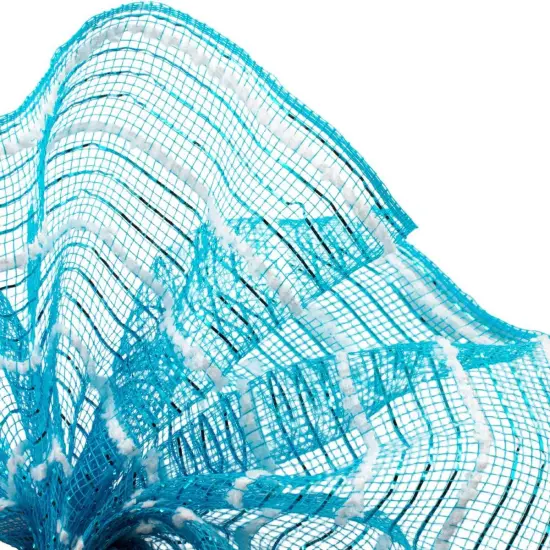 10.5" Metallic Cotton Drift Mesh Ribbon: Turquoise/White (10 Yards) {2}