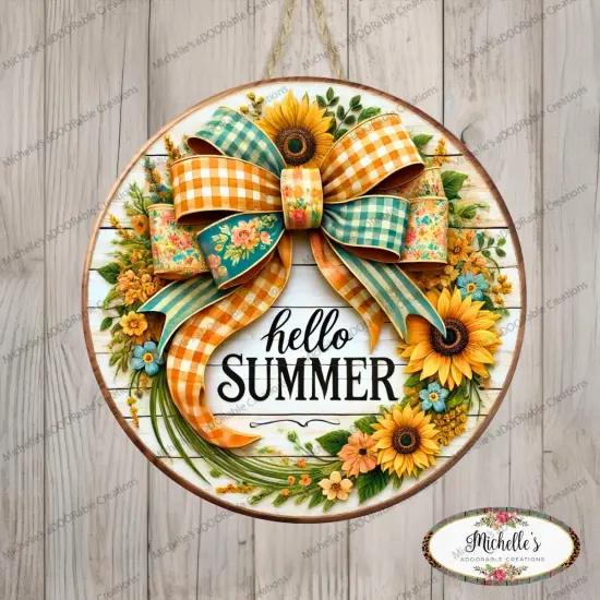 Hello Summer Sunflower Bow Sign {1}