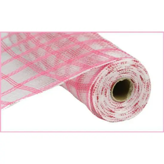 10" Poly Jute Deco Mesh Ribbon: Dark Pink & Clear Check {1}
