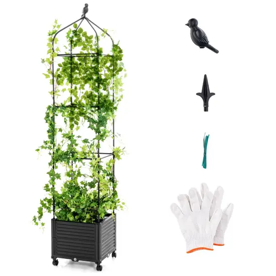 Costway 1/2 PCS Raised Garden Bed Tomato Cage Planter Box with PE-Coated Metal Trelli Wheels {1}