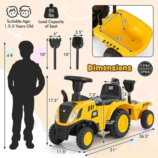 Costway Kids Ride on Tractor Licensed Caterpillar Foot to Floor Sliding Car with Shovel {3}