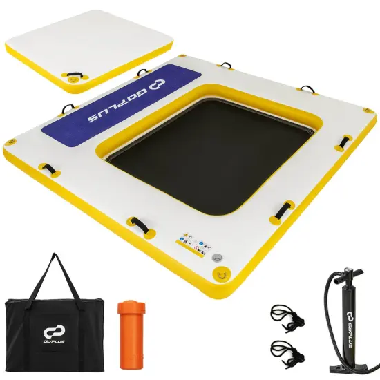 Costway 8 ft x 8 ft Inflatable Floating Dock with Mesh Swim Lounge Removable Insert {1}