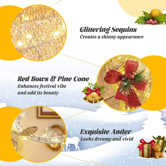 Costway Lighted Christmas Reindeer & Sleigh, Outdoor & Indoor Decoration W/ 100 Lights {3}