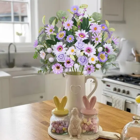 6PCS 20" Easter Decorations Purple Easter Egg Flowers Stem Artificial Eucalyptus Spring Floral Easter Sprays Picks with Rose for Easter Home Vase Arrangement Table Centerpieces {4}