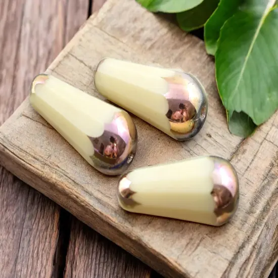 *6* 8x20mm Bronze Rainbow Tipped Opaque Beige Faceted Drop Beads {4}