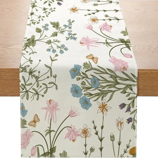 Wildflower Bloom Floral Table Runner 13x72 Inch Seasonal Spring Summer Kitchen Dinning Table Decoration for Indoor Outdoor Birthday Home Party Decor {1}