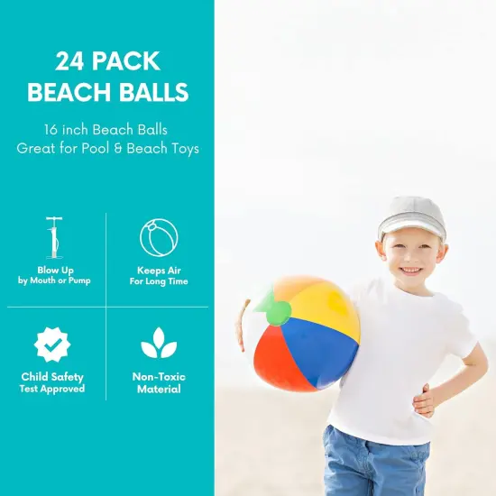 4E's Novelty 24 Pack Bulk Inflatable Beach Balls &ndash; 16"" Classic Rainbow Pool Balls for Swimming Pool {2}