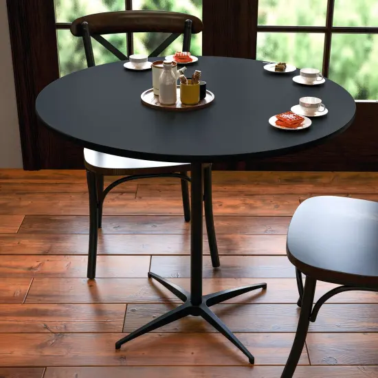 Emma and Oliver 36" Round Wood Cocktail Table with 30" and 42" Columns {3}