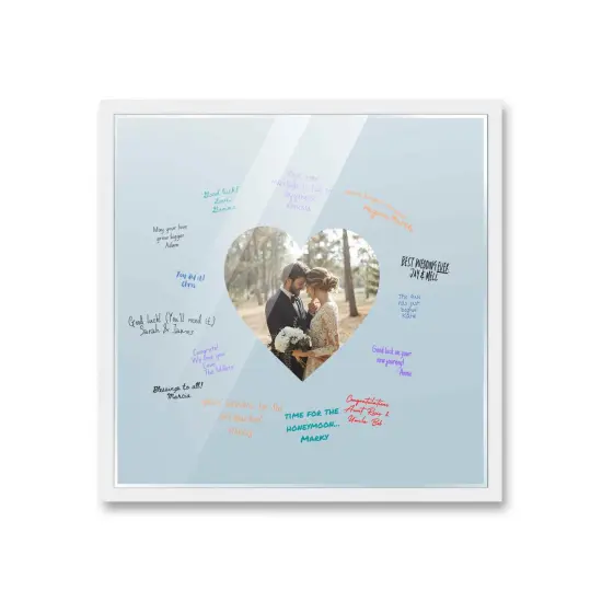 Autograph White Wood Frame with Heart Blue Mat - Perfect for Event Signatures, Full-Color Pen Set Included - 3 Sizes Available {2}