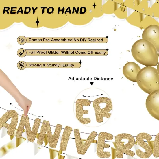 Happy Anniversary Glitter Banner (Champagne Gold) {3}