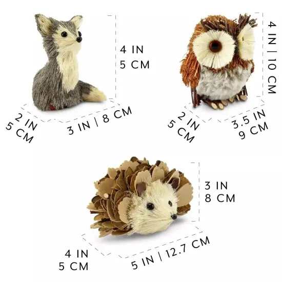 Woodland Friends Figurines Fox Owl Hedgehog Forest Decor Set {6}