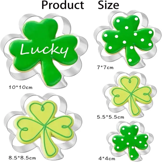 5Pcs Shamrock Cookie Cutters Shapes for St. Patrick's Day Stainless Steel Clover Cookie Cutter Set for Irish Spring Family Baking Party Decorations Supplies {4}