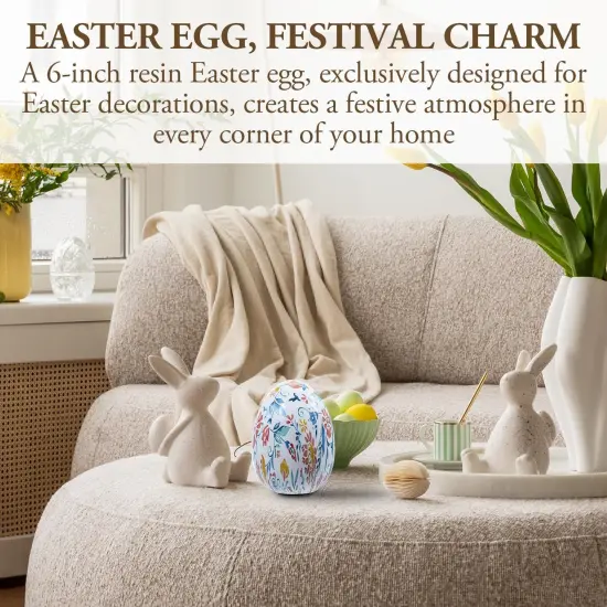 6 Inch Tall Resin Decorative Egg with Vibrant Multicolor Artistic Floral Print {3}