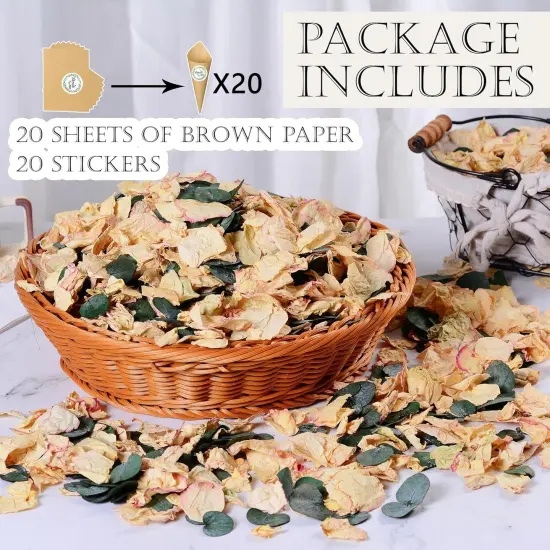 Mix Dried Bio Flower Rose Petals Confetti, 20+ Cups of Ivory White Roses & Eucalyptus Leaves, Real Petals for Wedding Parties {2}