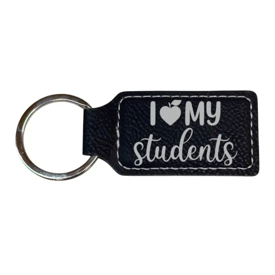 Keychain - Rectangle - I love my students - Leather Pink/Black {2}