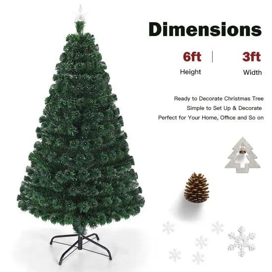 Costway 5'/6'/7'Pre-Lit Fiber Optic Christmas Tree Multicolor Lights {2}