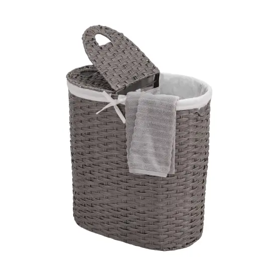 Seville Classics Handwoven Lidded Oval Double Laundry Hamper Gray {1}