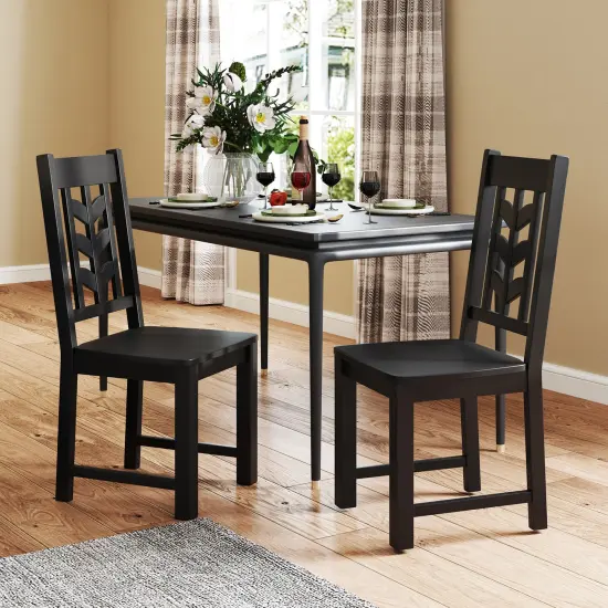 Kitchen Dining Chair Set of 2 with Rubber Wood Frame and Ergonomic Leaf Design Rustic Brown {9}