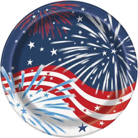 Patriotic Fireworks 4th of July Round 9" Dinner Plates - 8ct {1}