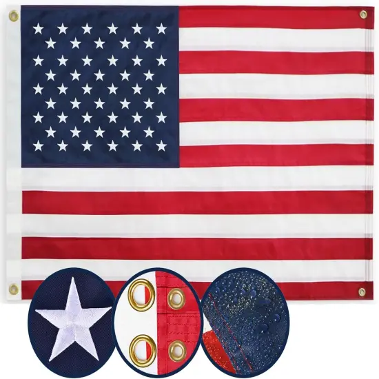American Flag 2x3 Ft, Multipurpose Heavy Duty US Flag, 4 Brass Grommets, Embroidered Stars, Sewn Stripes, Outdoor Standard USA Flag, Bedroom, Room, Indoor Hanging American Flag For Wall {1}