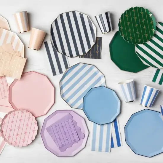 MIDNIGHT BLUE SIGNATURE CABANA STRIPE PLATES {4}