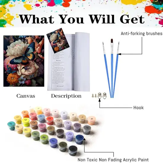 Butterfly Paint by Numbers Adult Kit -Adult Paint by Numbers Butterfly,Paint by Number Perfect for Gift Home Wall Decor(40x50cm) {2}